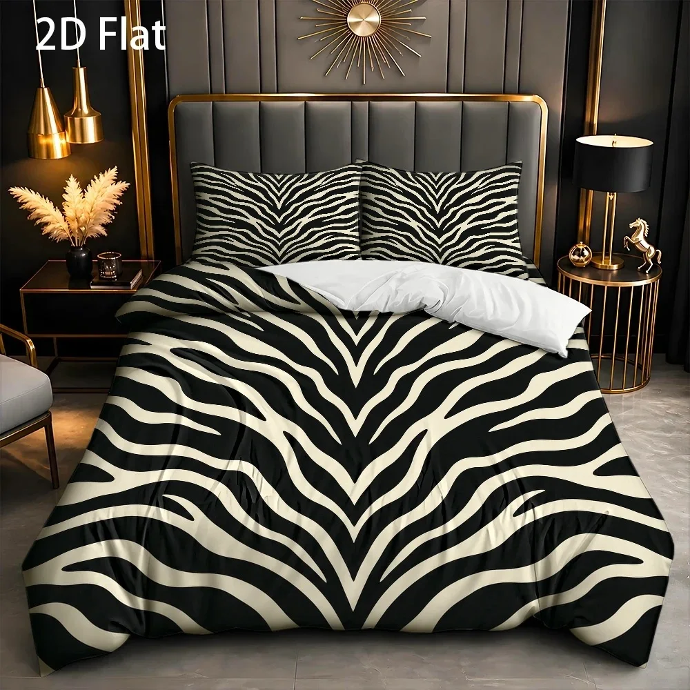 Animal-Themed Bedding Set with Zebra Stripes, Simple Geometric Abstract Style, Three-Piece Set (1*Duvet Cover + 2*Pillowcases), Festive Party Atmosphere Decoration, Suitable for All Seasons, Machine Washable, Invisible Zipper Design, Large Double Bed Cover Set, Suitable for Home, Dormitory, Master Bedroom, Guest Room, Animal-Patterned Bedding, Specially Designed for Comfort and Skin-Friendlyness, 2D Bed Set