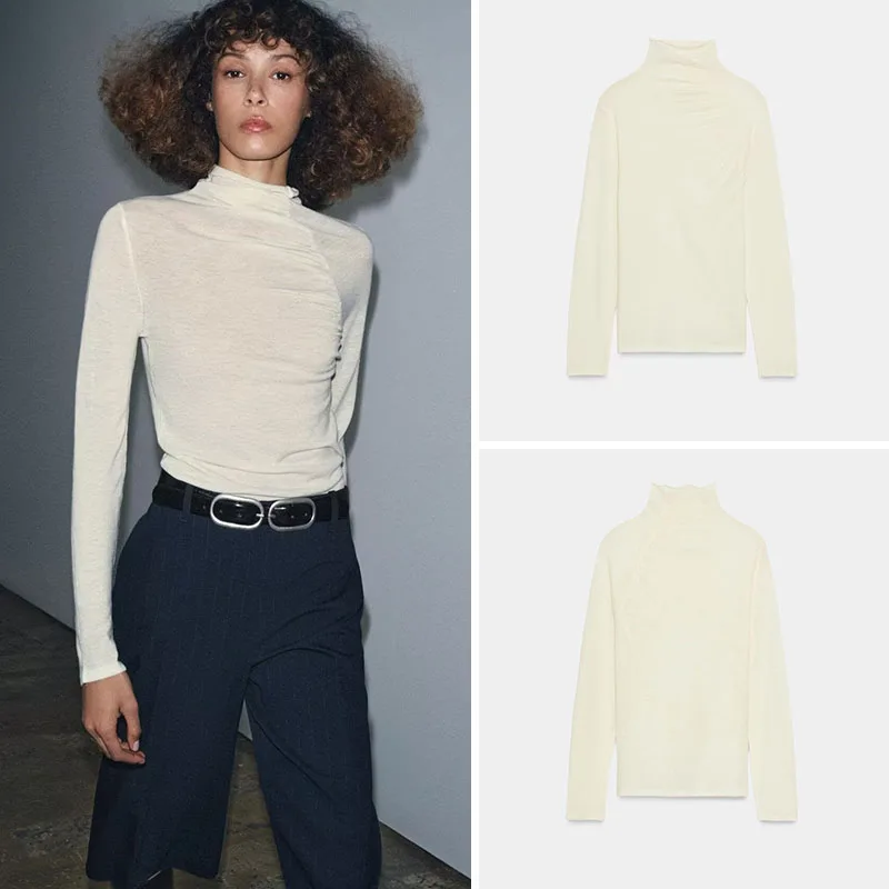 Faionable Casual Slim Fit Long Sve Damen-Top aus reiner Wolle, neu eingetroffen, Winterkollektion, Ele Simple Sle