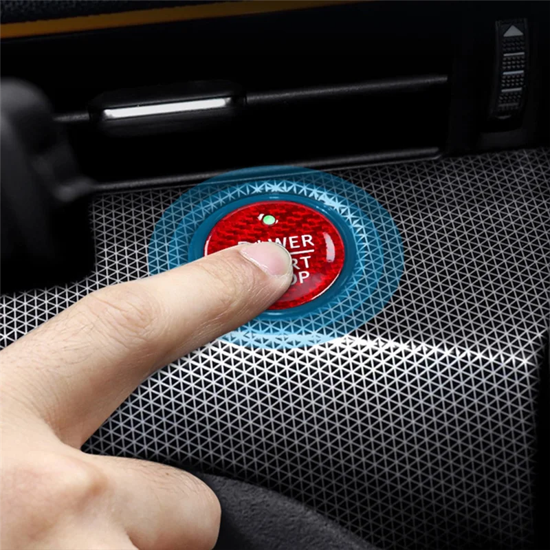 Car Start Stop Engine Button Real Carbon Fiber Sticker Push Button Cover for Ford Mustang Mach-E 2021 2022(Black)