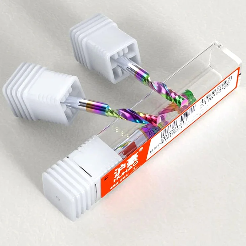 

HUHAO 4/6mm Shank Single Flute Carbide Spiral End Mill PVC Acrylic Milling Cutter Engraving Woodworking Acrylic DLC Coating