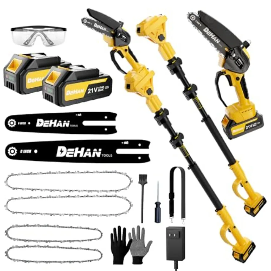 

Электрическая пила-высоторез 4-в-1 для обрезки деревьев, 6-дюймовая и 8-дюймовая аккумуляторные цепные пилы с 2 аккумуляторами по 4,0 Ач, мини-цепная пила беспроводная