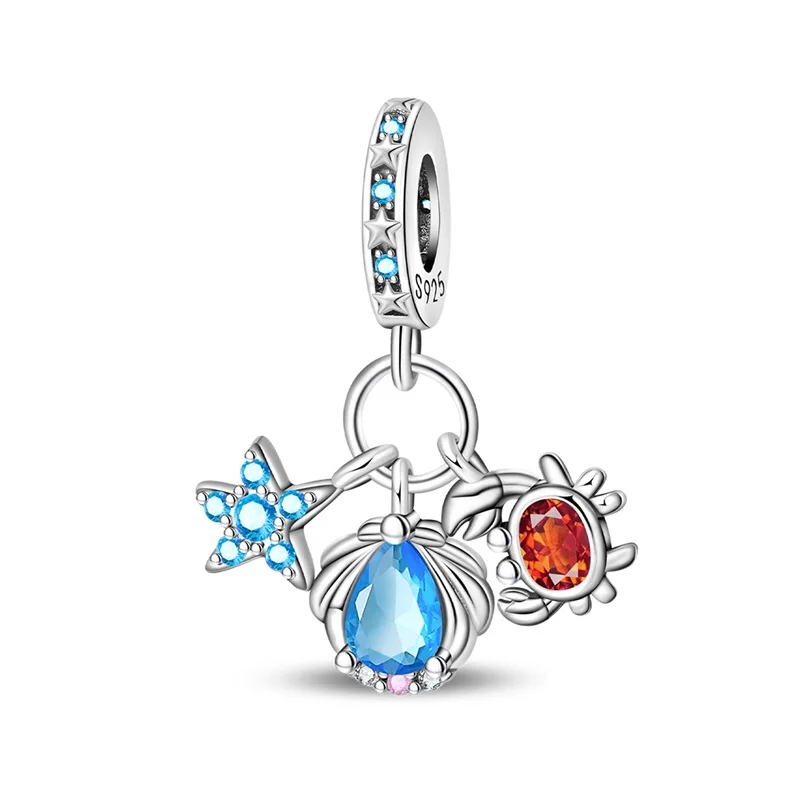 

2026 New 925 Sterling Silver Charms Sea Star Crab Beach Zircon Pendant Fit 3mm Original Bracelet DIY Women Date Jewelry Gifts