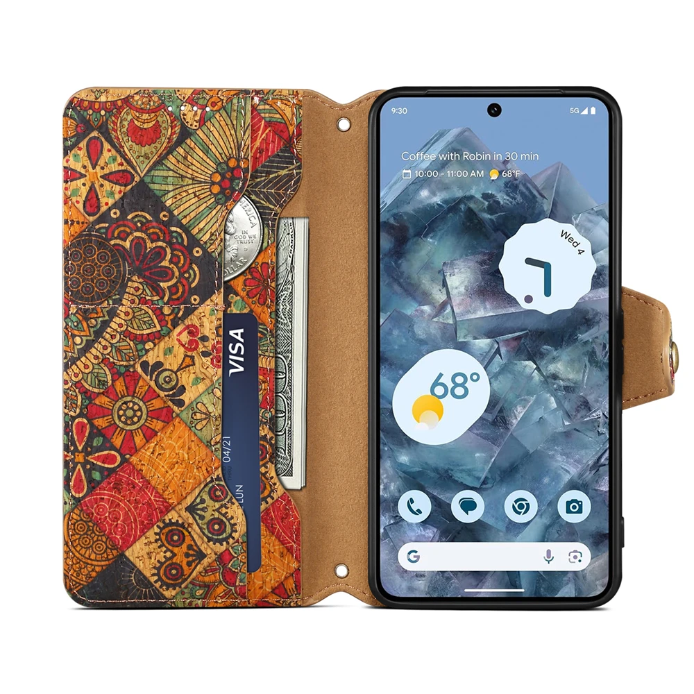Capa floral retrô com padrão de flor, suporte para cartão, carteira flip, capa de telefone para google pixel 9 pro xl 8 pro 8a 6 pro 6a 7 pro 7a