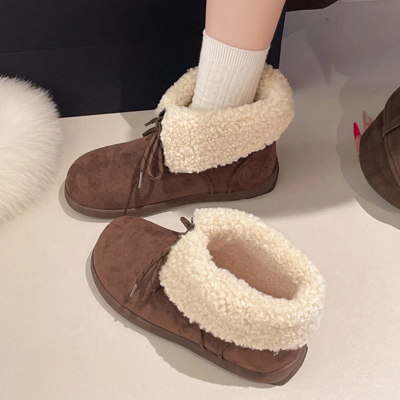 

Women Flats Ankle Boots Suede Casual Sport Shoes Short Plush Warm Sneakers Fashion 2025 Fur Winter New Walking Snow Boots Mujer