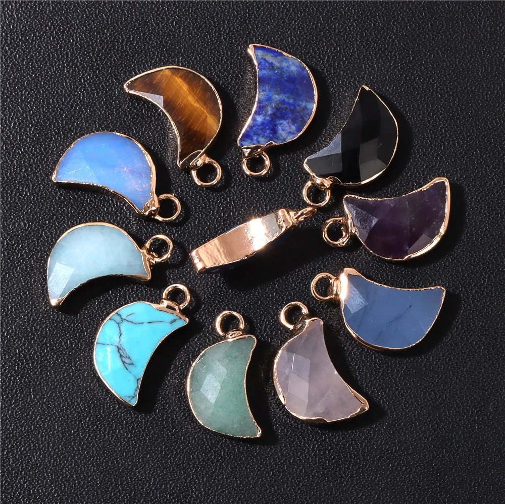 Natural Moon Shape Stone Pendant 10x20mm Amazonite Opal Quartzs Charms Fit Fashion Jewelry Making Necklace Earrings Bracelet DIY