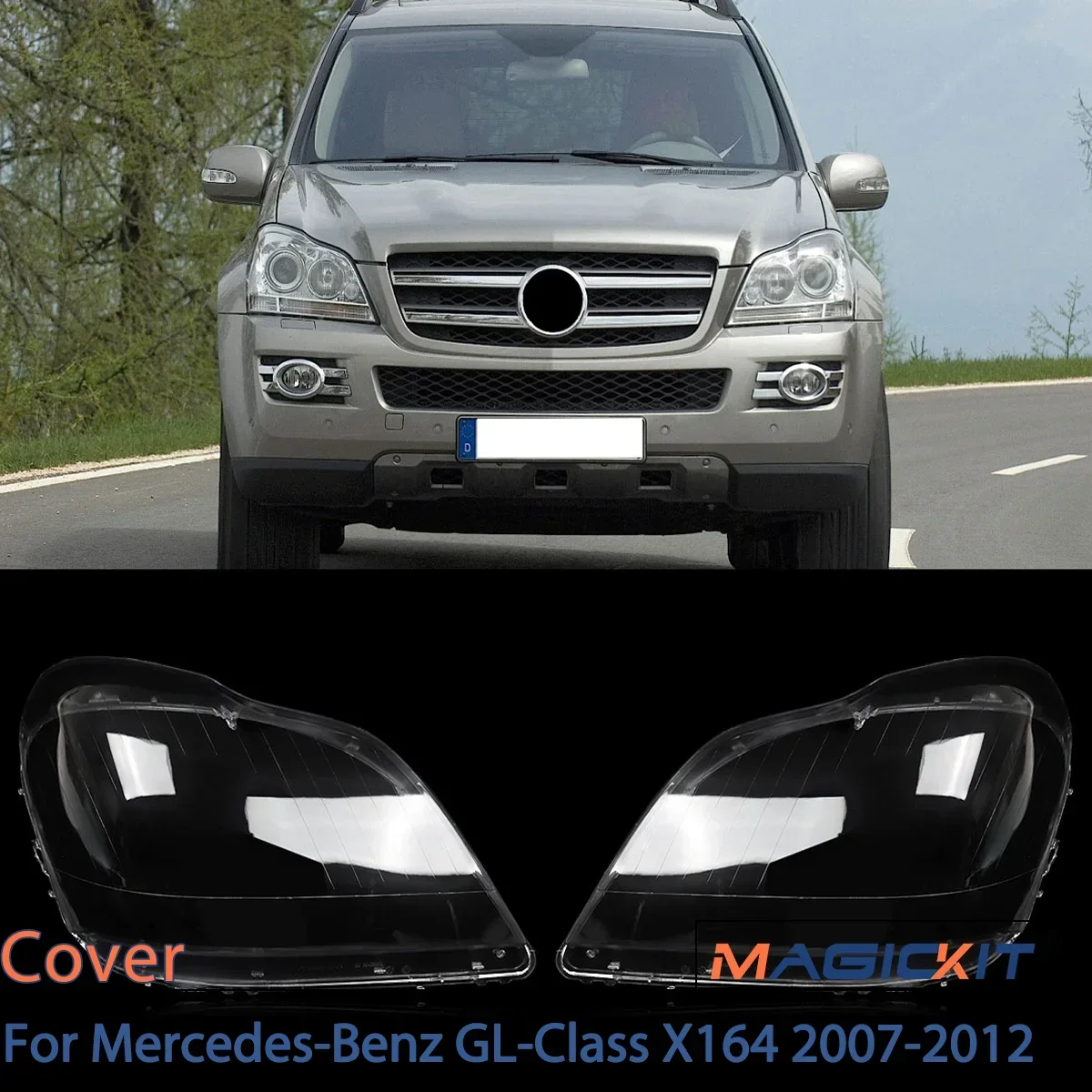 MAGICKIT For Mercedes-Benz GL-Class X164 2007-2012 Headlight Lens Cover Headlamp Pair car accessories Clear plastic