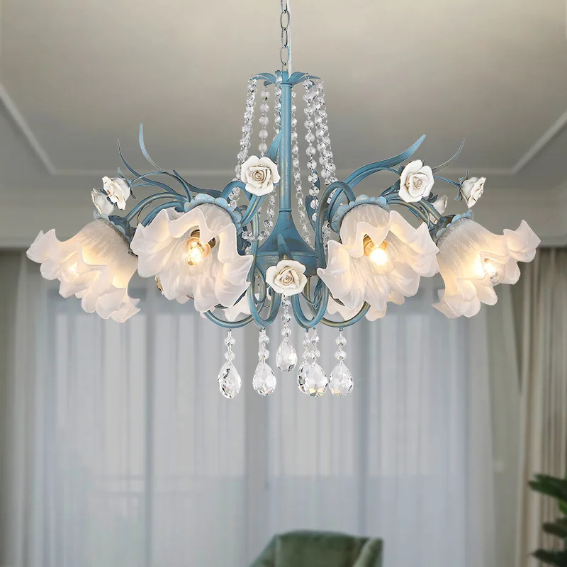 

Modern Glass Flower Chandeliers Traditional Shop Villa Hanging Lamps Living Room Bedroom Pendant Lights for Room Decor Lustre