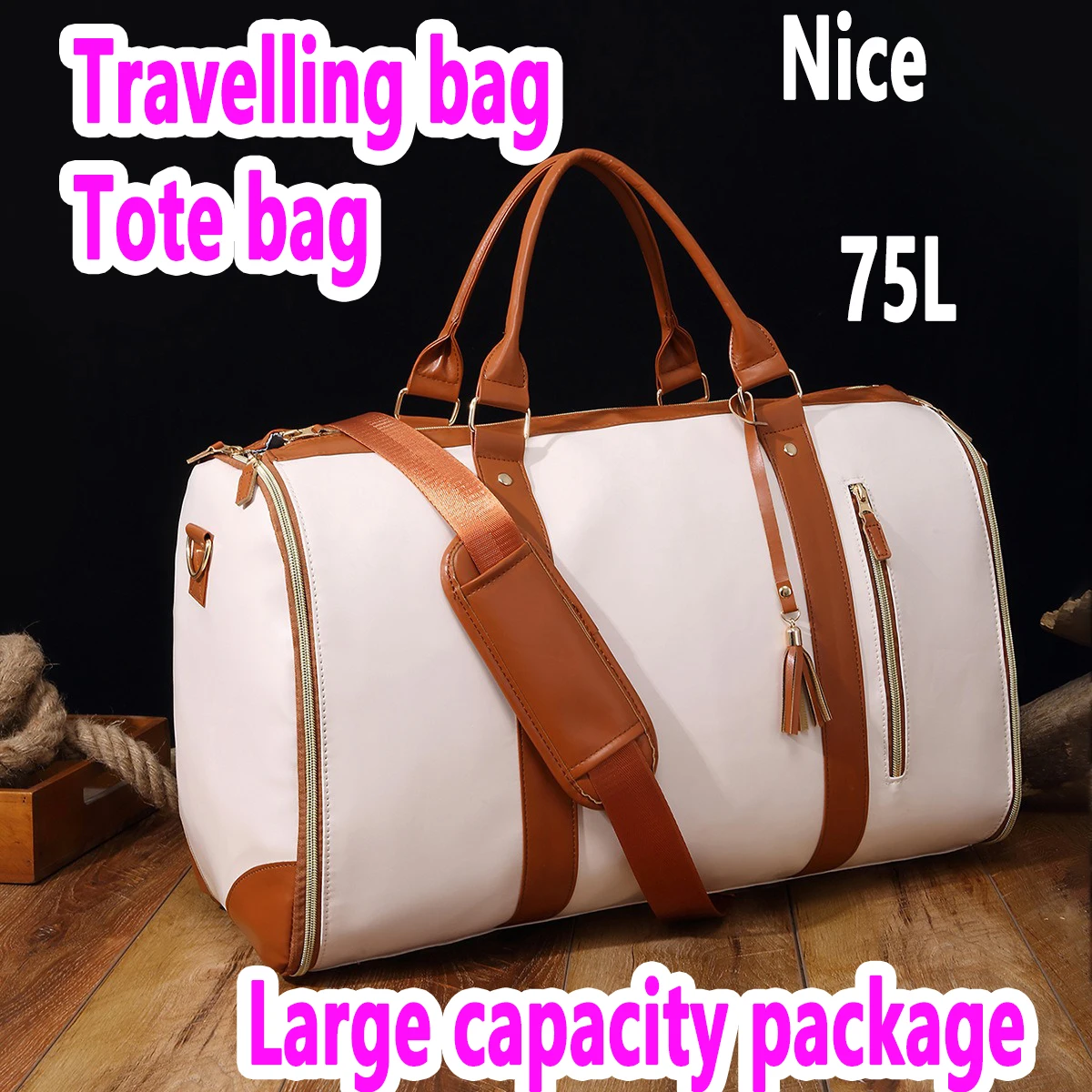 Tas Travel tas Tote 75L tas pakaian bawaan nyaman perjalanan dapat dilipat tas ransel kulit PU kapasitas besar bisnis portabel