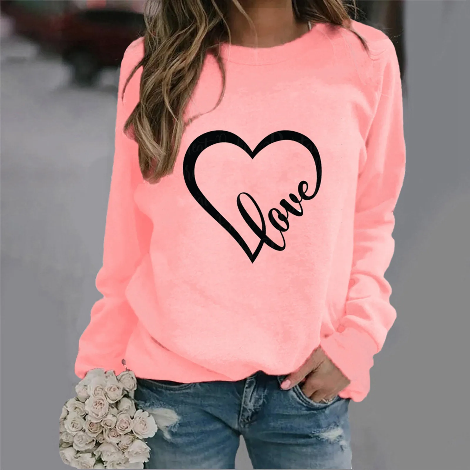 Hoodie motif cinta wanita Hoodie modis hangat eksklusif Hari Valentine Pullover cantik hangat musim dingin