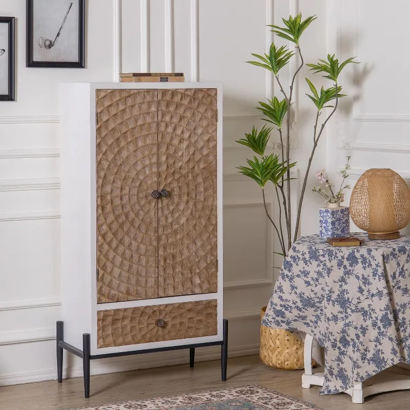 

Living Room Furniture Modern Luxury Solid Wood Carved Locker Metal Leg Drawer Cabinet