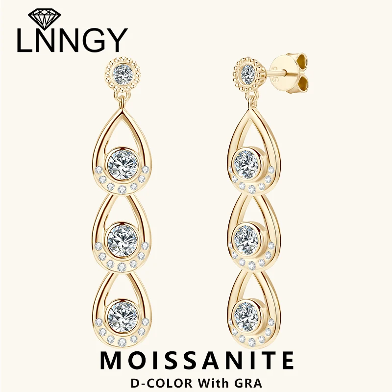 

Lnngy 925 Sterling Silver 4mm&3mm Moissanite Drop Earrings For Women Girl Exquisite Tassel Chain Earring Wedding Jewelry Gift