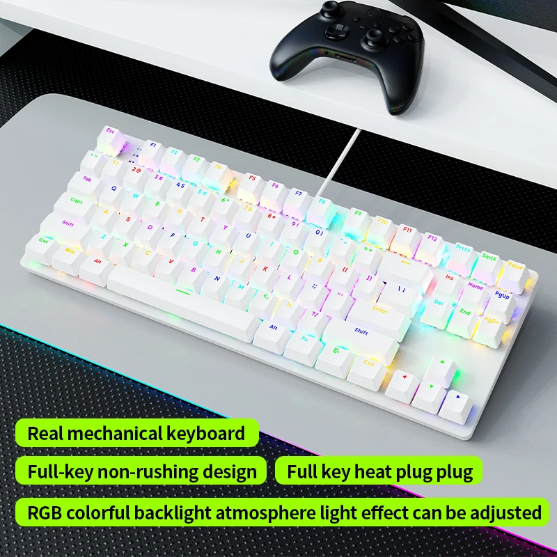 New 75% Mechanical Gaming Keyboard Blue Switch RGB Backlit 87 Key Compact USB PC/Computer Keyboard for Tablet Gamers Plug Play