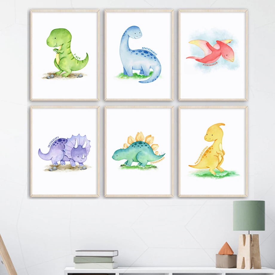 Triceratops T-Rex Pterosaur Dinosaur Wall Art Canvas Painting Nordic Posters And Prints Cartoon Wall Picture For Kids Room Decor