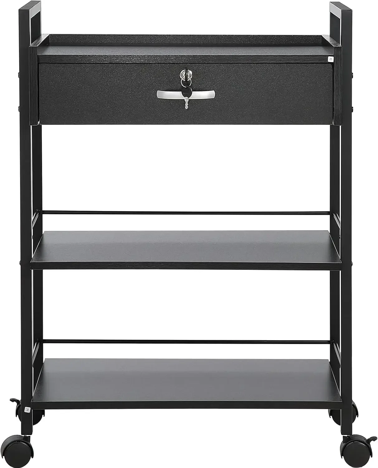 

Beauty Salon Trolley Cart, 3-Tier Hair Salon Stations Cabinet for Stylist with Lockable Drawer