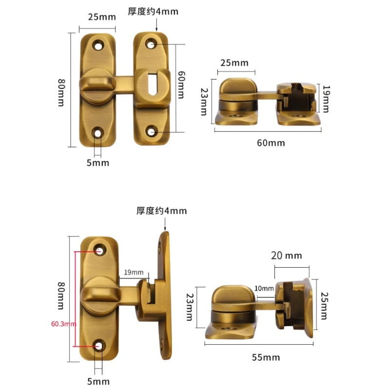 90 °   مشبك 180 °   قفل عالمي من سبائك الزنك مضاد للسرقة، مشبك صلب سميك مكشوف لباب الغرفة، مشبك دبوس للغرفة، قطعة واحدة