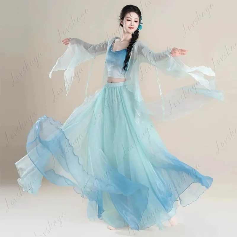 Classical Dance Costume - Gradually Changing Fabric Dress with Flowing Wide Skirt for Chinese Dance Performance