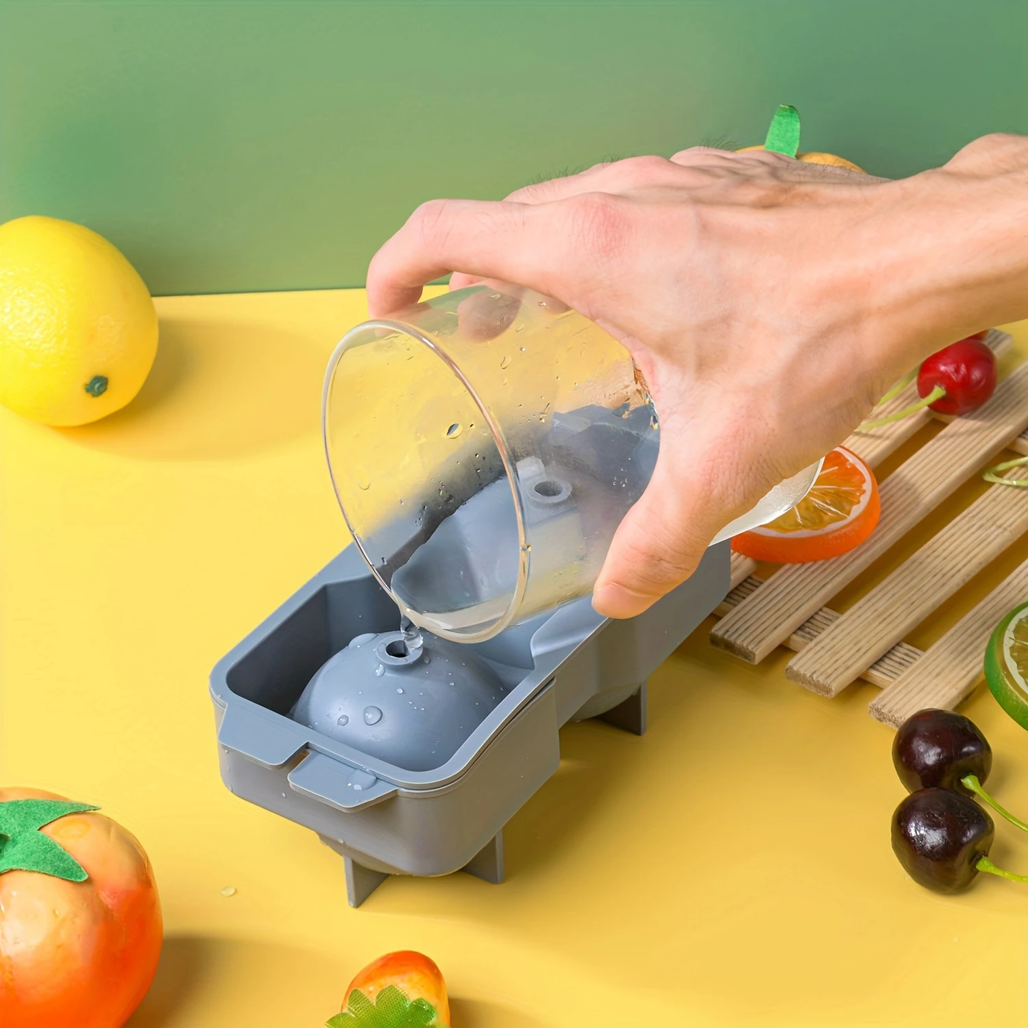 1PC 2구 실리콘 볼 아이스 큐브 몰드, 주방용 쌓을 수 있는 슬로우 멜트 DIY 아이스 볼, 둥근 젤리 만들기 몰드, 칵테일용, 위스키용