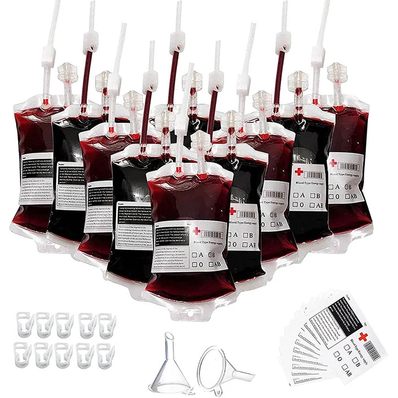 

1PCS 350ml Halloween Blood Bag For Drinks PVC Drink Pouches Vampire Theme Party Props Horror Halloween Party Accessories