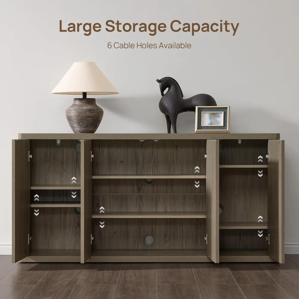 حامل تلفزيون لغرفة المعيشة - مركز ترفيهي مع مساحة تخزين لتلفزيون 65 بوصة، حامل تلفزيون حديث، كابينة وحدة تحكم طويلة مخددة