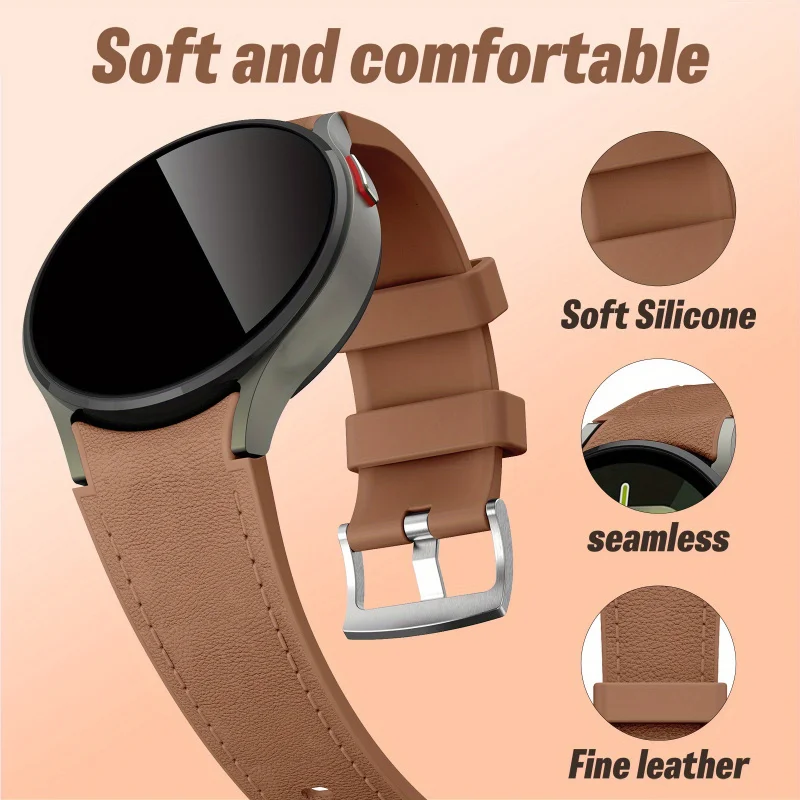 Pasek do zegarka z imitacją prawdziwej skóry do Samsung Galaxy Watch 7/FE/6/5/5pro/4 (40mm/44mm) Bezpieczna klamra do smartwatcha Klasyczny i trwały — zdjęcie produktu 4