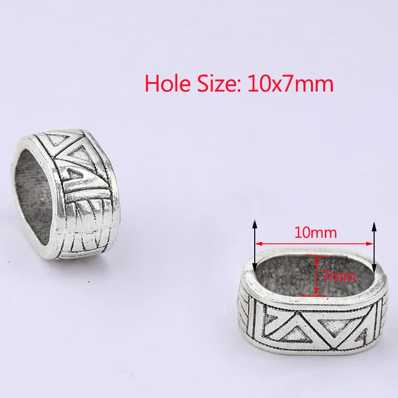 20Pcs Antique Silver Loose Spacer Beads Charm Slider Big Hole Bead for Jewelry Making Leather Bracelet DIY Handmade Accessories