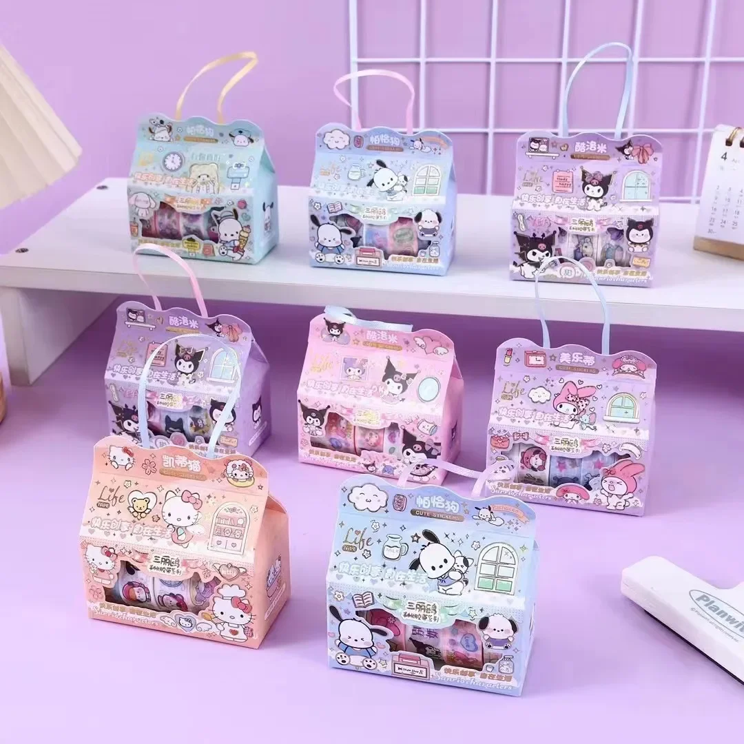 5 unids/set Sanrio serie conjunto de cintas Washi papel japonés pegatinas Kawaii Scrapbooking flor adhesivo Washitape Mymelody Kuromi