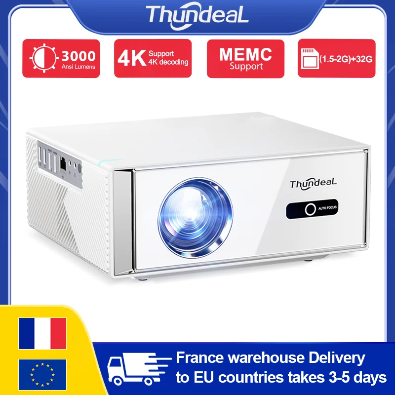Projecteur Android ThundeaL TD95W 2 Go 32 Go 1080P Full HD Compatible 4K WiFi 5G Bluetooth pour Home Cinéma et Réunions en Extérieur