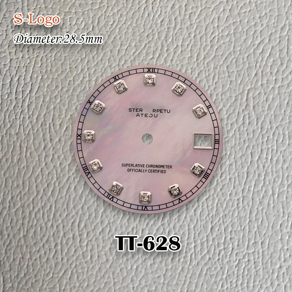 New 28.5mm S Logo Diamond pearl shell NH35 Dial Golden Index Dial Fit NH36 Movement No Luminous Watch Modification Accessories