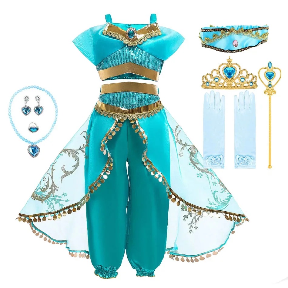 

Girls Jasmine Costume Baby Summer Carnival Evening Party Clothes Children Cosplay Outfit Birthday Arabian Princess Dress