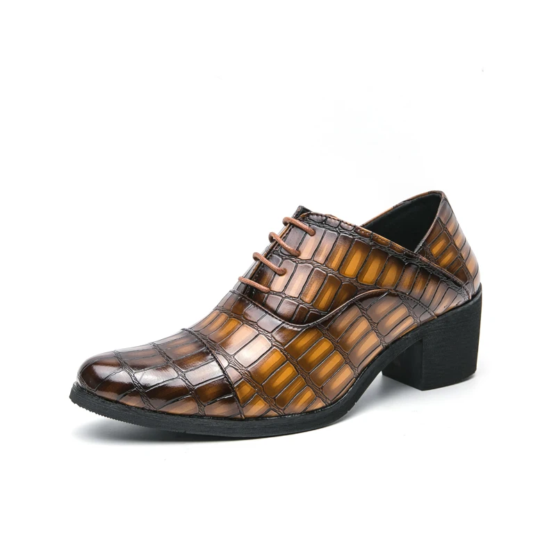 

Роскошные коричневые мужские туфли на высоком каблуке, кожаные модельные туфли с острым носком для мужчин, модные свадебные официальные туфли, увеличивающие рост, мужские оксфорды