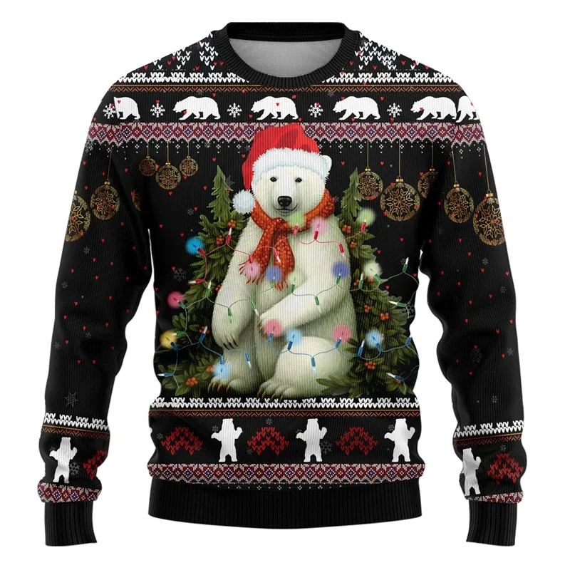 Animal Lovers Ugly Christmas Sweaters Cute Polar Bear Penguin Graphic Sweatshirts Xmas Vibes Mens Sweater Holiday Boy Pullovers