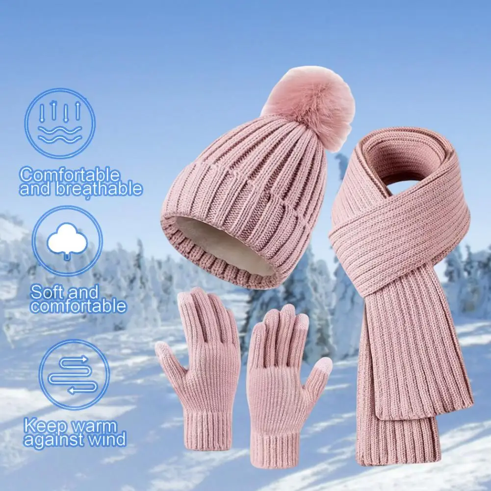 

Hat Scarf Set Touch Screen Gloves Winter Beanie Scarf Gloves Set Knitted Warm Cap Friction Palm Gloves Windproof Dome for Women