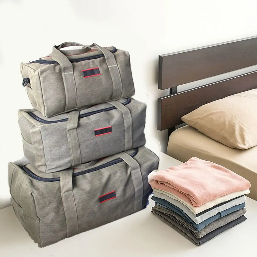 

Multifunctional Canvas Travel Bag Foldable Large Capacity Tote Bag Wear-resistant Luggage Moving Bag Women