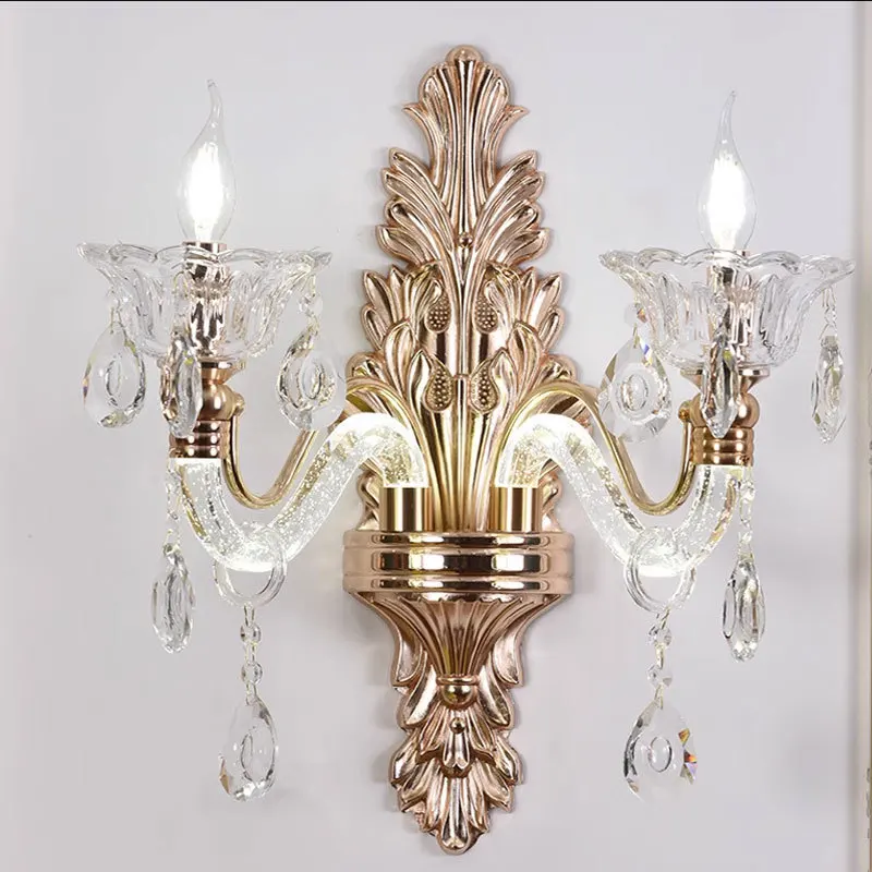 

European crystal new living room wall lamp warm wedding room bedroom bedside lamp aisle corridor TV background