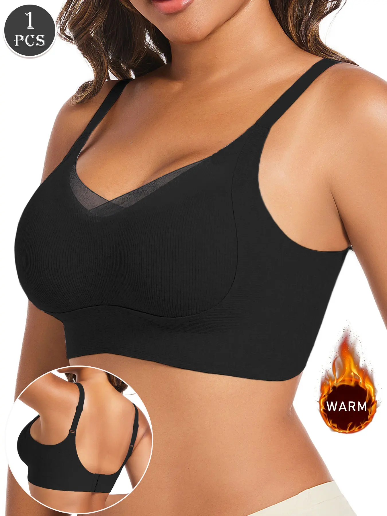 1шт женский повседневный черный бюстгальтер пуш-ап из средней эластичной ткани