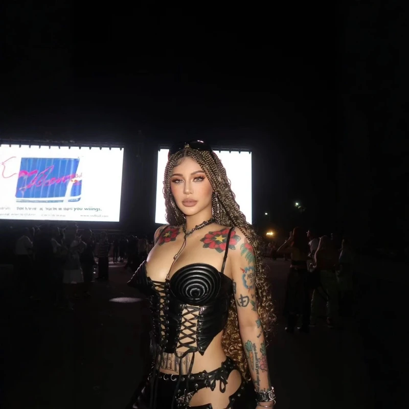 Autumn New European American Lace-Up Sleeveless Women's Sling Gothic Design Sweet Cool Sexy Hollow Out Short Skirt Set Ladies