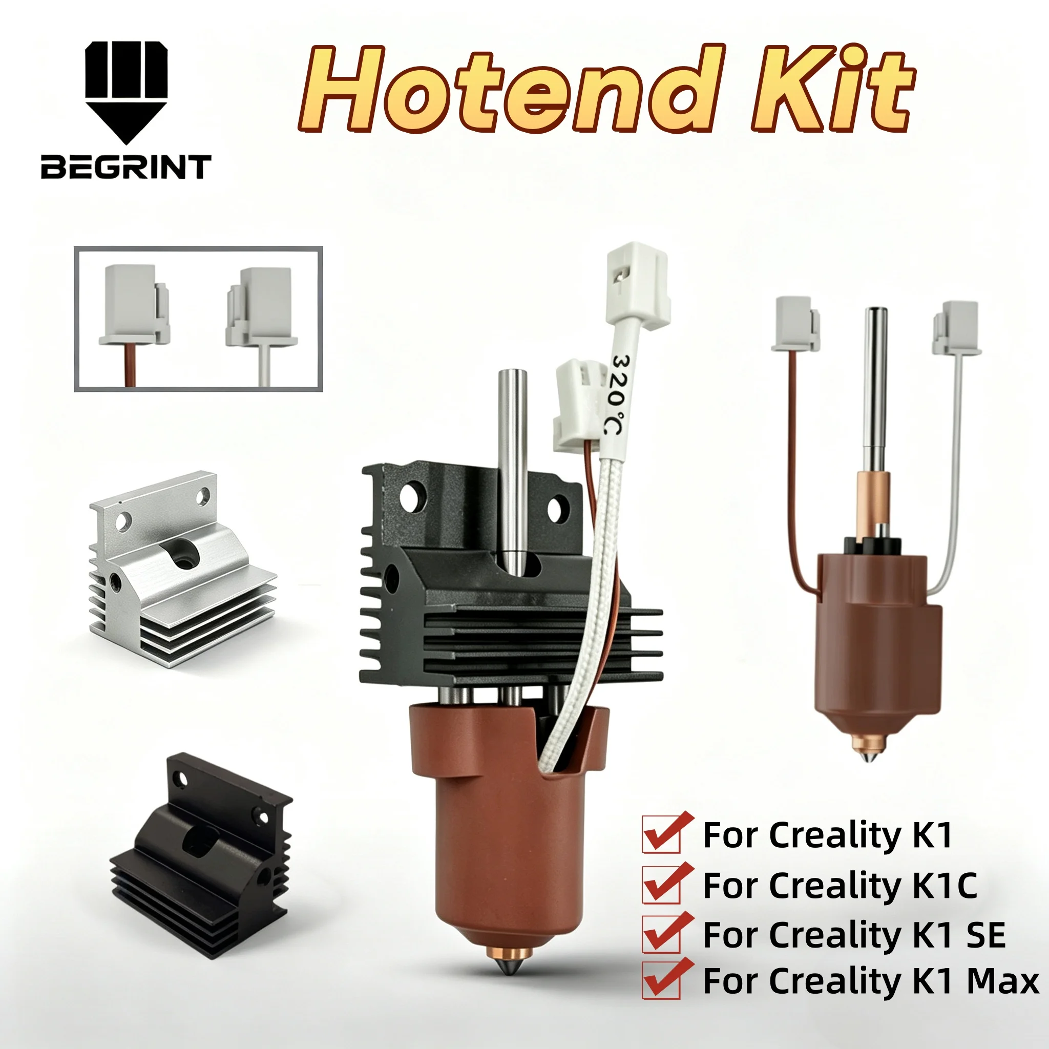 Upgraded for Creality K1 SE/K1C/K1/K1 Max Hotend Ceramic Heating Block Kit Plug and Play Buckle Terminal Unicorn Nozzle Kit