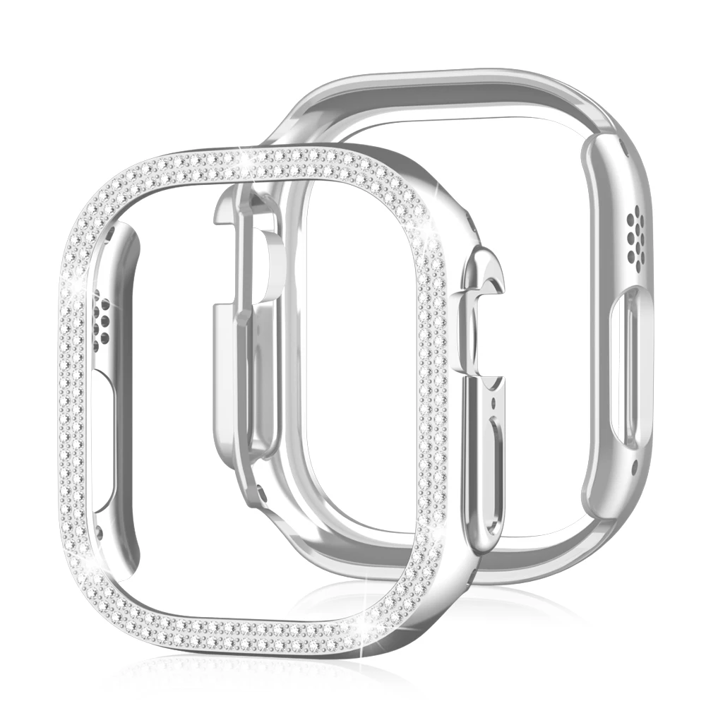 For Apple Watch 8  49mm Ultra IWatch Series Rose Gold Crystal Case Protective Accessories Women's Double Row Diamond