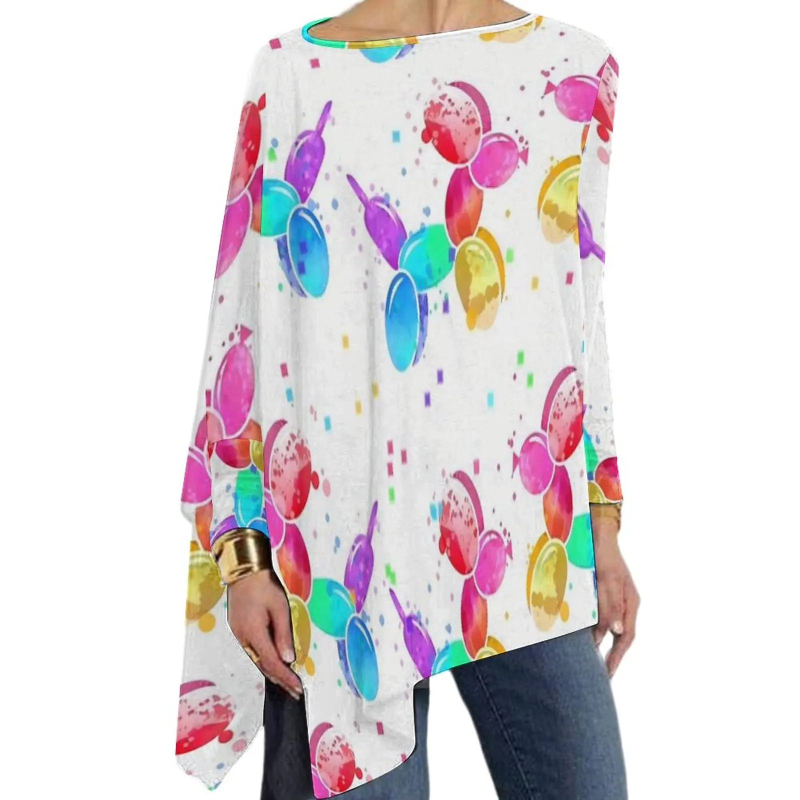 Balloon Dogs T Shirts Watercolor Animal Casual Loose Long Sleeve T-Shirt Cute Printed Tees Female Clothes Big Size 4XL 5XL