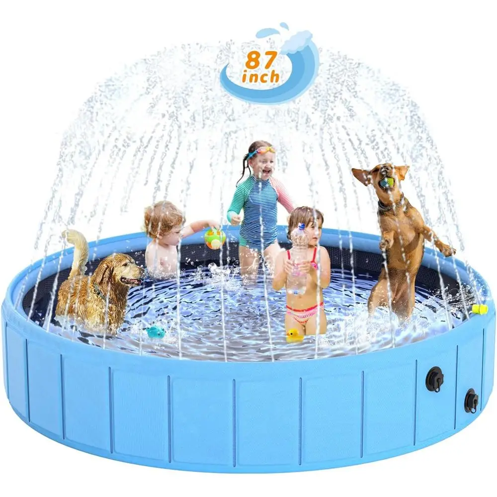 

Foldable Dog Pool with Sprinkler, 87 in Extra Large Dog Swimming Pool, Outdoor Collapsible Pet Bathing Tub for Pets Dogs Cats an
