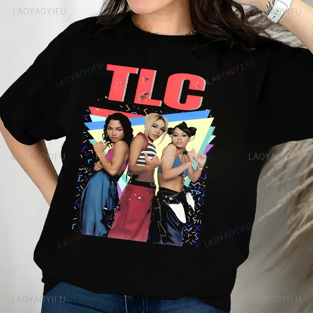 Camiseta Vintage dos Anos 90 com Estampa da Banda TLC, Camiseta Unissex de Manga Curta com Estampa Gráfica Oversized