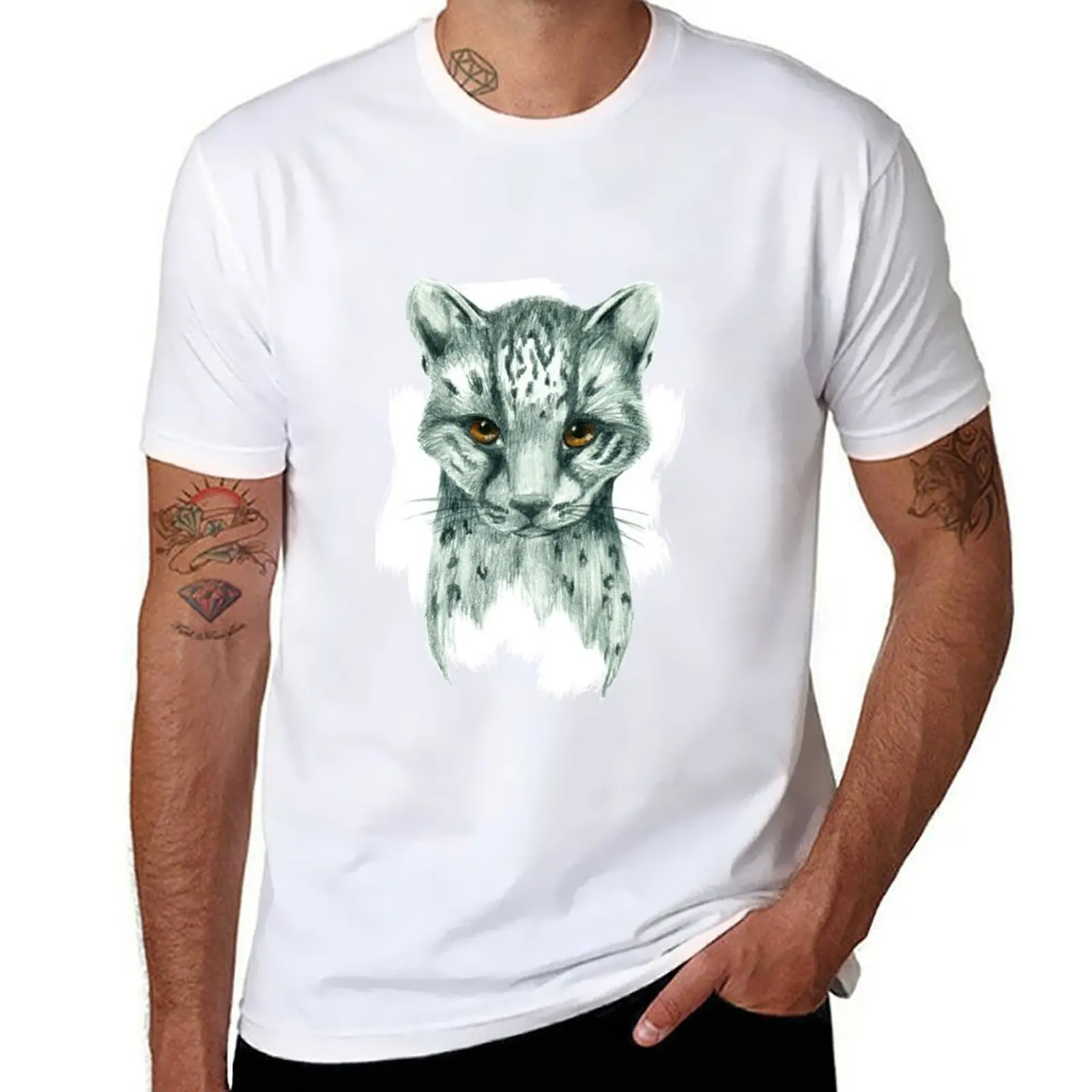 

Leopard pencil drawing T-Shirt t shirts with prints cotton t shirts man 100% T-Shirt