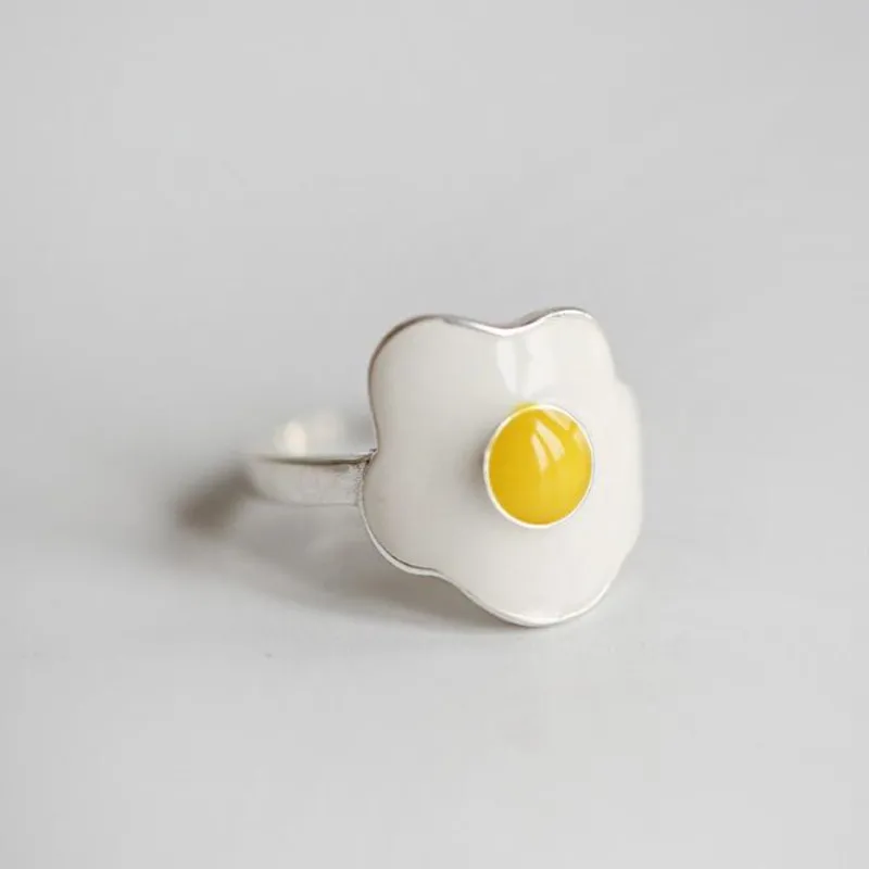 New Creative Fashion Jewelry 925 Sterling Silver Personality Poached Egg Colorful Epoxy Popular Opening Rings  R283