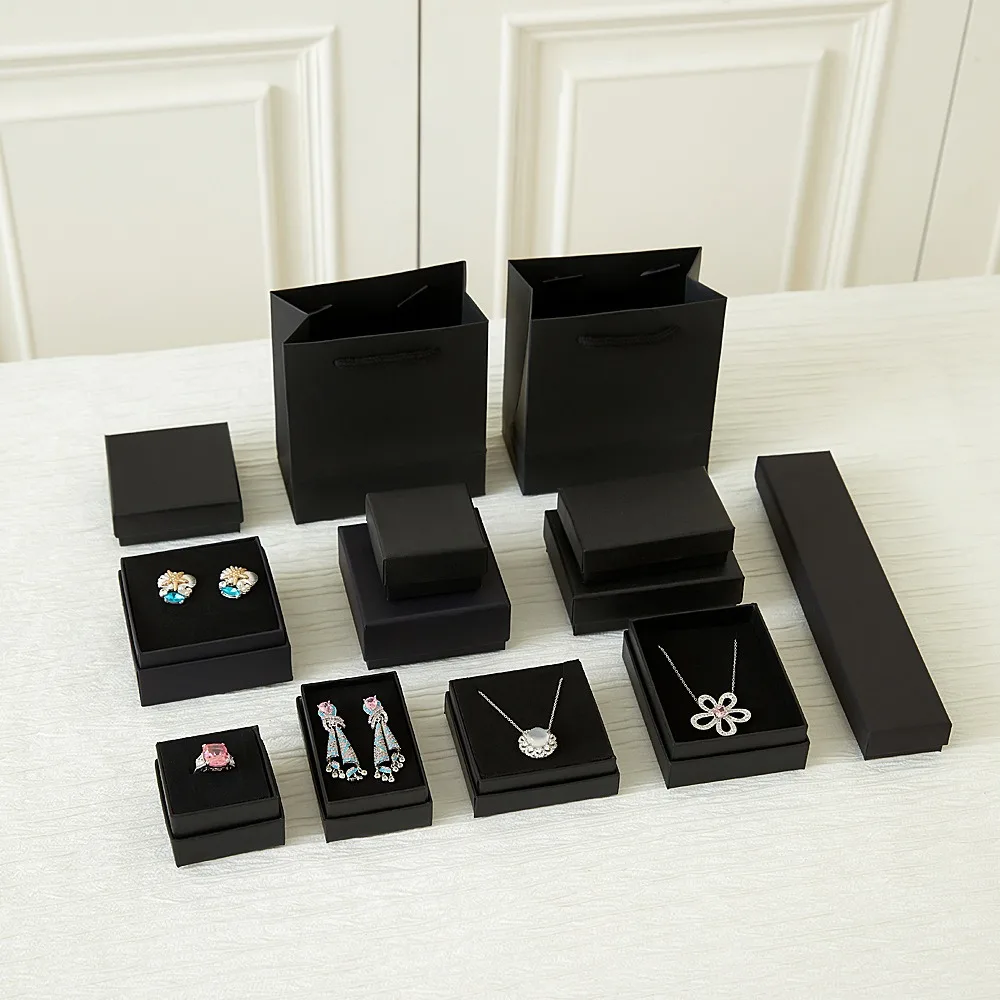 High-end Black Jewelry Gift Box for Earring Necklace Bracelet Ring Pendant Jewelry Storage Square Paper Box Gift Packaging Box