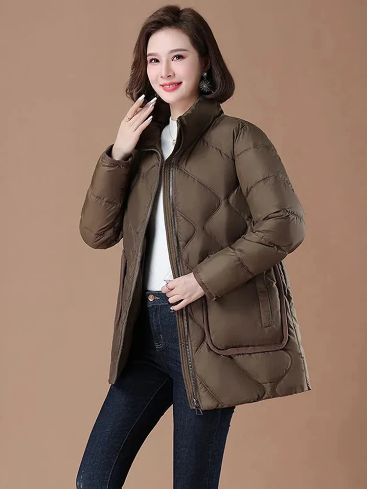 Oversized Lightweight Down Cotton Coats Winter Loose Mid-length Casual Basic Jaqueta Tops Korea Warm Classic Big Pocket Jackets