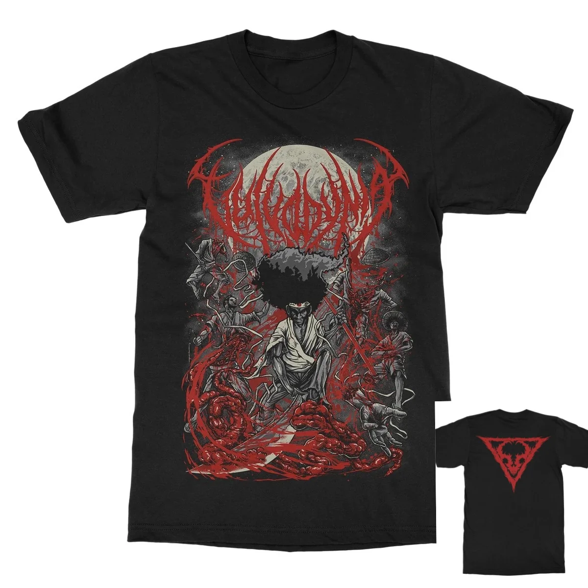 camiseta-com-estampa-dupla-face-vulvodynia-arte-de-pentagrama-da-morte-com-esqueleto-e-rei-de-poquer-nas-costas-camiseta-com-logotipo-da-banda-neon-green-na-frente