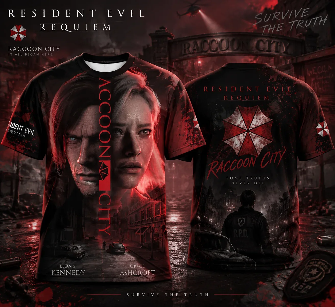 2026 Y2K Resident Evil Requiem 3D Full Print T-shirt Unisex Short Sleeve Raccoon City Leon & Grace Portrait Tops
