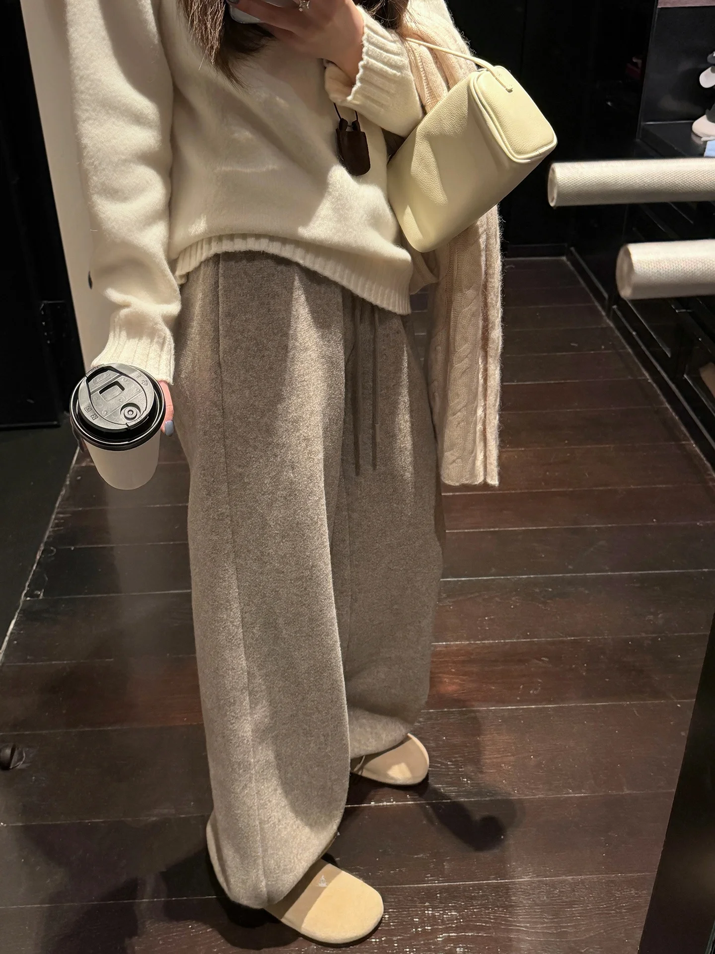 Black Bean Humming Casual Drawstring Straight Leg Pants Sweatpants Loose Slimming Loose Fit Footed Trousers for Women