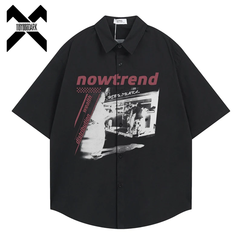 

2026 New Summer Retro Letter Graphic Shirt Black White Loose Fit Casual Couple Shirt Unisex Tops
