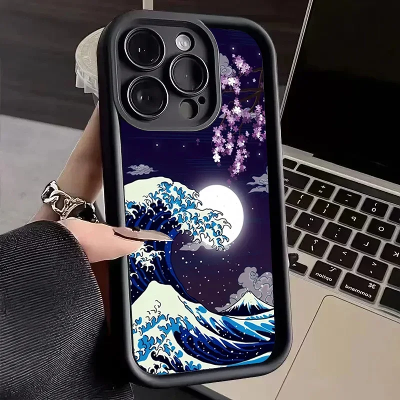 Japanese Moonlit Night Sakura Phone Case For Xiaomi Poco X6 Pro Cases Poco M6 X5 F6 Pro Mi 13 11 Lite 14T 14 13T 12T Soft Cover